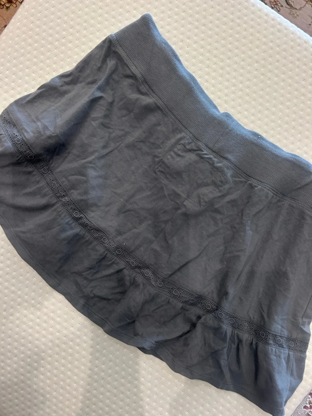 aerie Gray Ruffle Drawstring Mini Skirt-Small - Picture 6 of 7